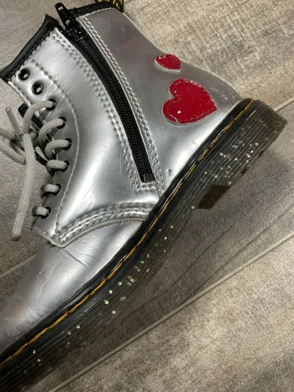 Dr Martens Youth 1460 Glitter Star Patent Lace Up Boots Heart Girls US 10